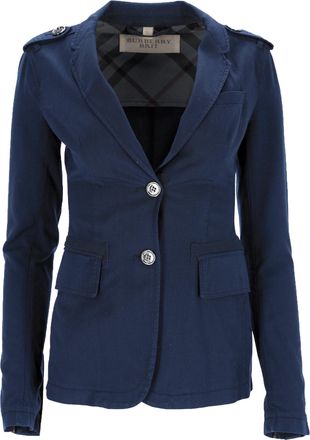 Burberry Pre-owned Womens Brit Single-Breasted Blazer with Pockets in Blue Cotton Denim - Size 4 UK