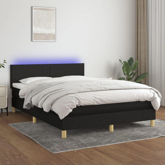 vidaXL Vidaxl - Cama Box Spring Colch&oacute;n Y Luces Led Tela Negro 140x190 Cm