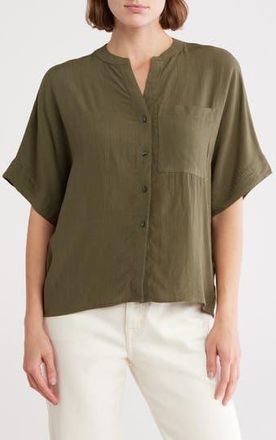 T Tahari Split Neck Shirt in Forever Olive at Nordstrom Rack, Size X-Large