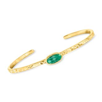 Ross-Simons Emerald Hammered Cuff Bracelet in 18kt Gold Over Sterling