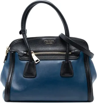 Prada Pre-owned Prada Bicolor Saffiano Trimmed City Calf Double Zip Satchel Ladies 9KV64ECKSSEGADWA
