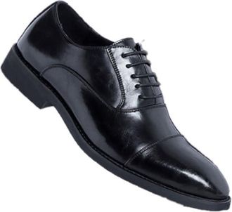 Generic Mens Cap Toe Dress Shoes Business Casual Formal Oxfords British Style Leather Shoes for Groom Wedding and Suit Matching(10.5) Black