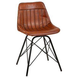 Wanderlust Deco Silla De Metal Y Piel Marr&oacute;n 46x49x78,5