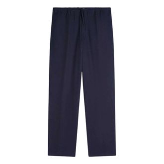 Dries Van Noten Straight Trousers, male, Blue, Size: S Drawstring Trousers