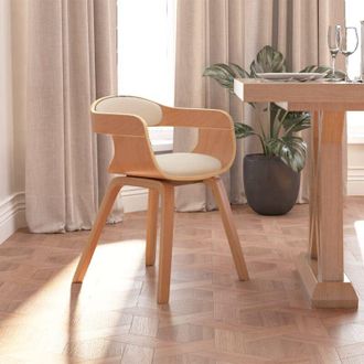 vidaXL Silla De Comedor De Cuero Sint&eacute;tico Y Madera Curvada Crema Vidaxl