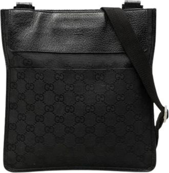 Gucci Pre-owned Vintage Canvas Crossbody Bag - Dames - Vintage Schoudertas - Zwart - ONE Size - Leer - Vintage