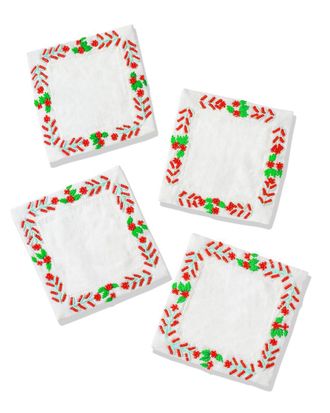 Tiramisu Set of 4 The Holly Berry Beaded Cocktail Napkins