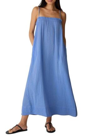 Eileen Fisher Stripe Organic Cotton Gauze Maxi Dress in Cornflower at Nordstrom, Size Large