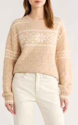 All in Favor Fair Isle Crewneck Sweater in Beige Ivory at Nordstrom Rack, Size X-Large