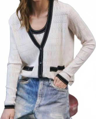 Autumn Cashmere Pointelle V-Neck Saddle Stitching Cardigan In Sand