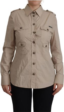 Dolce & Gabbana Beige Poplin Safari Overhemd - Dames - Overhemden - Beige - XL - Katoen - Overhemden