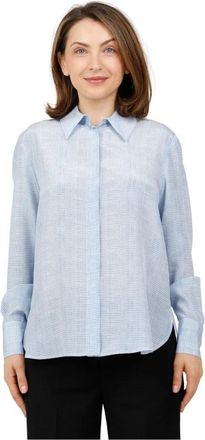 Max Mara Camicia in crepe de chine di pura seta stampata con spacchi laterali stondati - Dames - Overhemden - Blauw - S - Overhemden