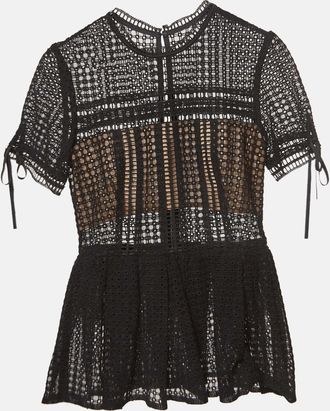 Self Portrait Black Cotton Blend Peplum Blouse