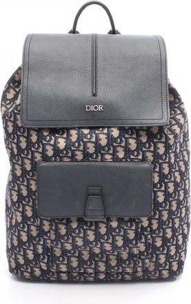 Dior Beige Navy Nylon Leather Backpack (Pre-Owned)