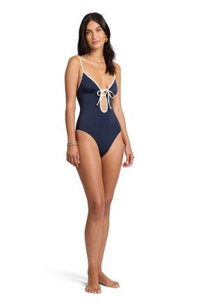 Onia Soleil Tie Front One-Piece in Noir Navy/egret at Nordstrom, Size X-Large