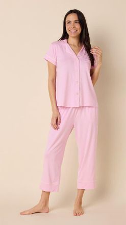 The Cats Pajamas Pima Knit Cropped Pajama Set in Pink Moment at Nordstrom, Size Xx-Large