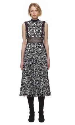 Self Portrait Black & White Floral Embroidered Dress Size XS