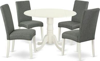 East West Furniture Dining Room Set Linen White, DLDR5-LWH-07