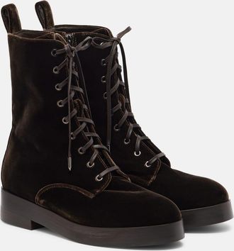 Aquazzura Ben 20 leather-trimmed velvet combat boots