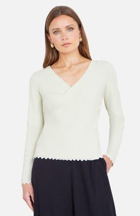 Yumi Metallic Thread Rib Wrap Knitted Top in Ivory at Nordstrom, Size Medium