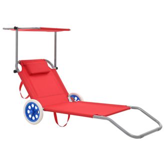vidaXL Tumbona Plegable Con Toldo Y Ruedas Acero Roja Vidaxl
