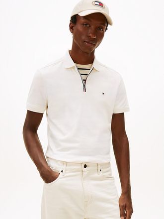Tommy Hilfiger Mens Regular Fit Smooth Cotton Zip Polo - White - XXL