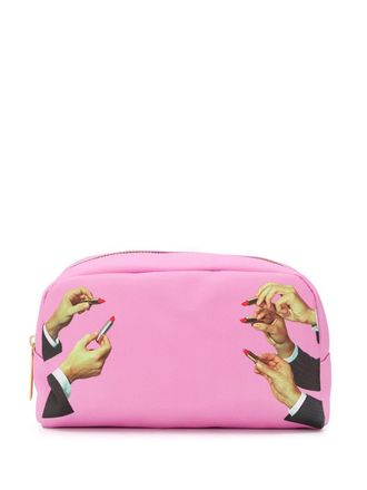 Seletti lipstick print makeup bag - women - Polyester/Polyurethane - One Size - Pink