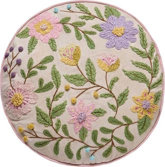 Peking Handicraft Round Floral Embroidered Pillow