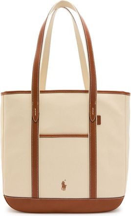 Polo Ralph Lauren Medium Leather-trimmed Canvas Tote bag - Ecru - One Size