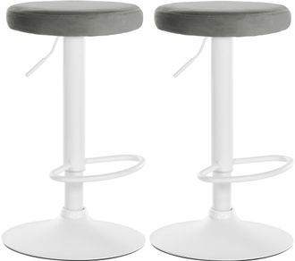 Clp Clp - Set De 2 Taburetes De Bar Ponte En Terciopelo Gris Metal Blanco Mate