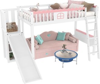 STILVORA Cama Alta Infantil Cama Individual Con Led, 3 Estantes Y Tobogan, 90 X 200 Cm, Sin Colchon