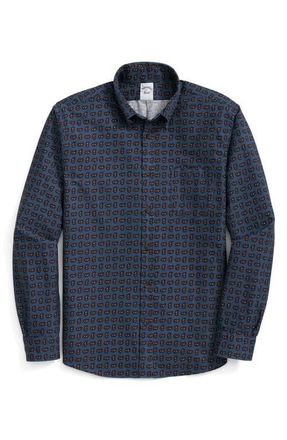 Brooks Brothers Paisley Regular Fit Button Down Shirt in Navy at Nordstrom, Size Small