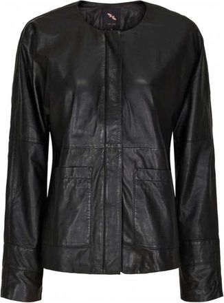 BTF-CPH Korte Zwarte Leren Jas met Zilveren Accenten - Dames - Leren en Su&egrave;de Jassen - Zwart - 2XL - Polyester - Jassen