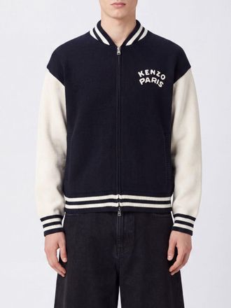 Kenzo Cardigan in cotone con zip, logo a contrasto e tasche a fessura