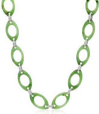 Fred Leighton Green Nephrite & Diamond Openwork Long Necklace in White Gold at Nordstrom, Size 29