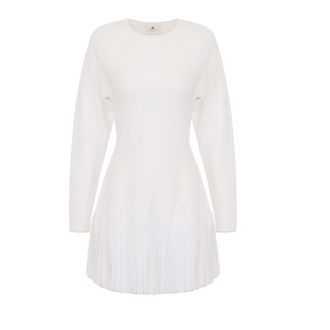 Elisabetta Franchi Gebreide jurk met ruches - Dames - Jurken - Beige - Maat: L Viscose
