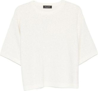 Fabiana Filippi Geborduurde trui met ronde hals - Dames - Ronde hals truien - Beige - S - Pailletten - Truien & Vesten