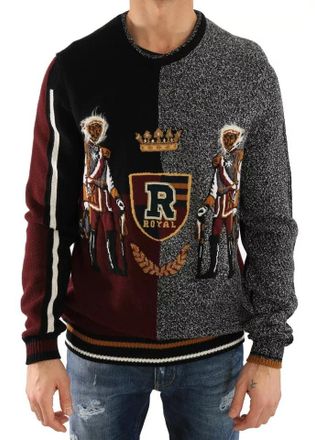 Dolce & Gabbana Mens Multicolor King Knight Monkey Knitted Cashmere Wool Sweater Clothing