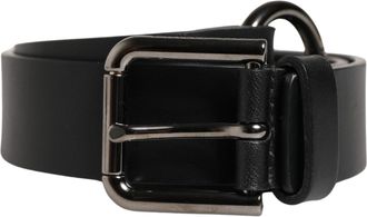 Dolce & Gabbana Men Black Calfskin Leather Metal Buckle Belt Calf