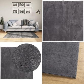 vidaXL Tappeto Pelo Corto HUARTE Morbido Lavabile Antracite 120x120 cm - Tappeto antiscivolo - Tappeto per casa