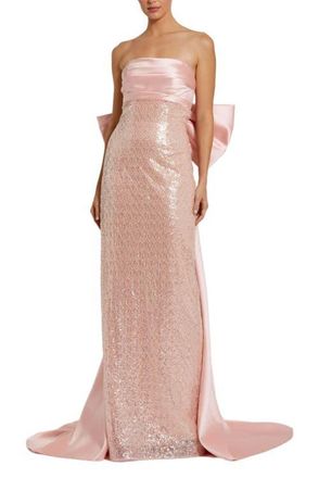 Mac Duggal Strapless Embellished Gown With Back Bow Detail in Blush at Nordstrom, Size 10