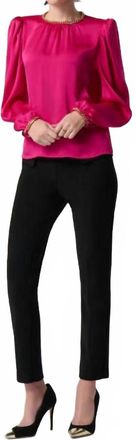 Joseph Ribkoff Satin Puff Sleeve Top In Shocking Pink