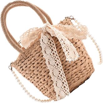 Yardwe Practical Khaki Straw Crossbody Bag for Women Wear-resistant Woven Shoulder Messenger Tote Moderate Beach Handbag for Daily Essentials Stylish and Con