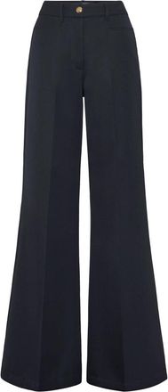 Philipp Plein Wool Marine Low Waist Broeken - Dames - Wijde Broeken - Blauw - M - Wol - Broeken