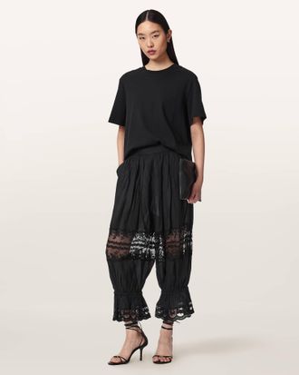 AllSaints Main: 51% Cotton, 49% Viscose Solene Baggy Lace Trousers, Size: UK 14/US 10