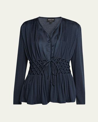 Giorgio Armani Smocked Jacquard Jersey Jacket