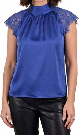Gracia Satin And Lace Blouse In Blue