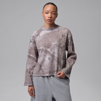 Nike Jordan Womens Jordan Flight Long-Sleeve Waffle Realtree Top in White | IQ3265-100