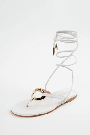 Gia Borghini Levante Flat Leather Sandals In White