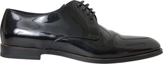 Dolce & Gabbana Black Patent Leather Derby Formal Dress Mens Shoes (Pre-Owned)